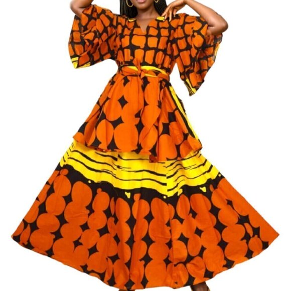 Ankara Style Maxi Skirt with Sash / Skirt Crop Top Blouse Set - Picture 1 of 1